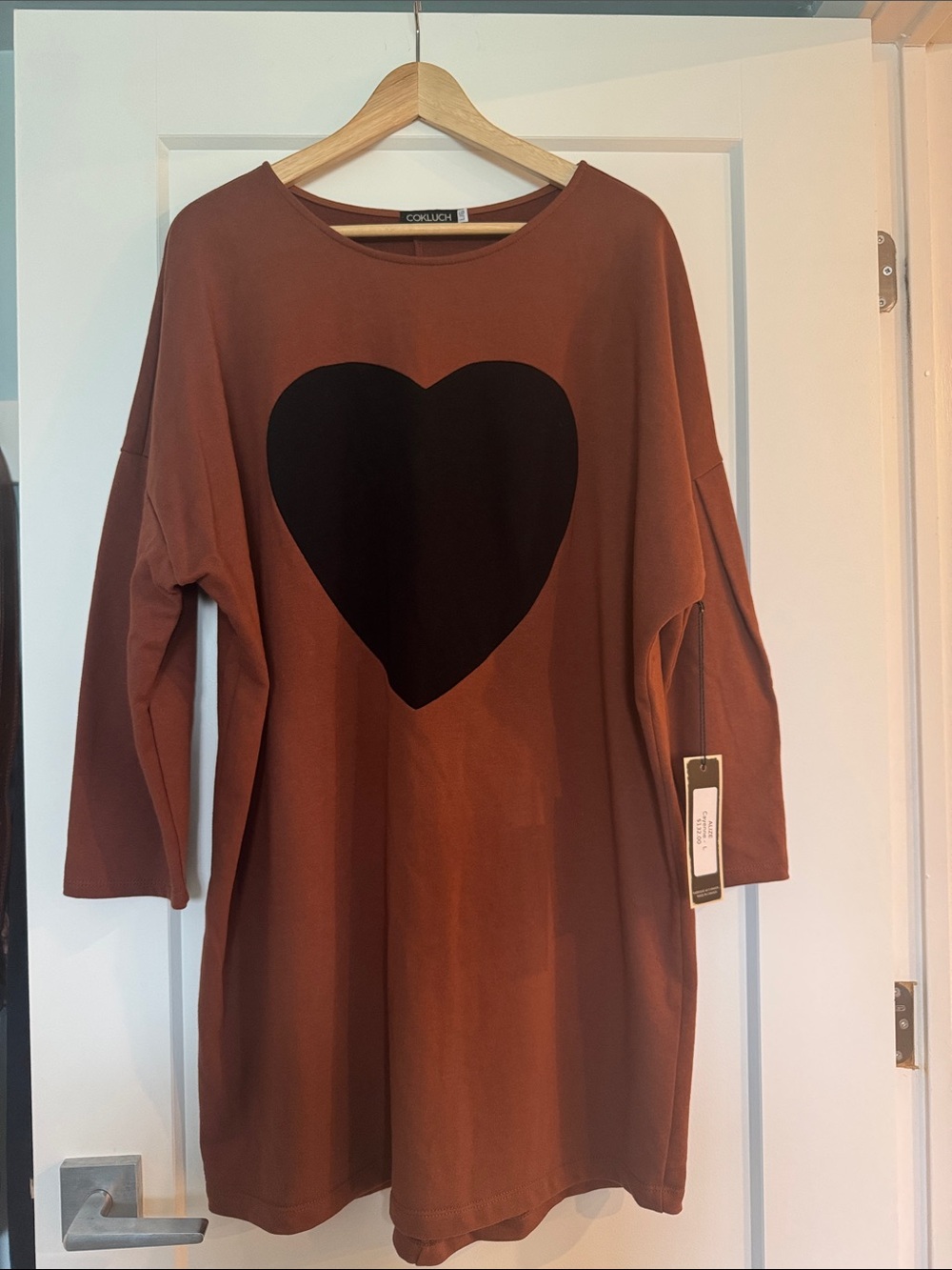 Cokluch - ALIZE - Rust Tunic Dress with Black Heart Motif - Size L
